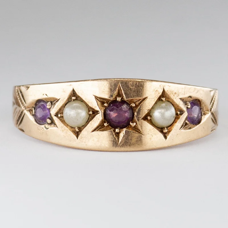 Starburst Amethyst with Simulant Pearl Rose Gold 10k Ring | 0.02ct | SZ 10.5 |