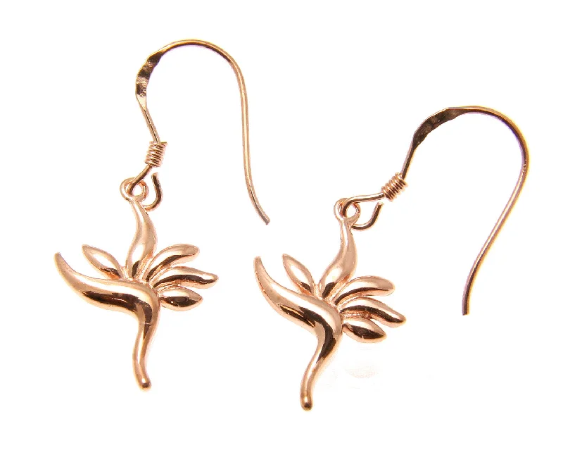 ROSE GOLD PLATED SILVER 925 HAWAIIAN BIRD OF PARADISE WIRE HOOK EARRINGS