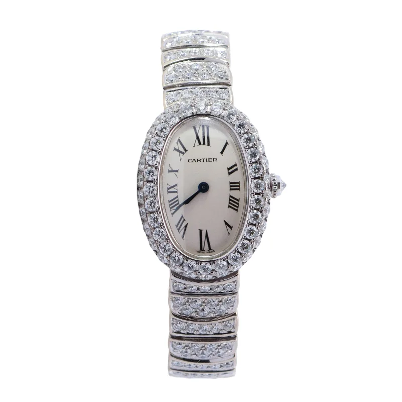 Cartier Baignoire White Gold 26mm White Roman Dial Watch Reference# 1955