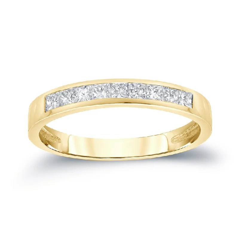 Auriya 14k Gold 1/2ctw Princess-Cut Diamond Wedding Band Channel-set