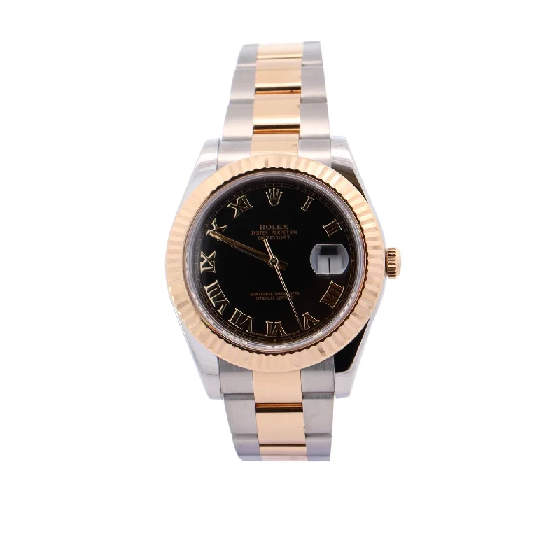 Rolex Datejust Two Tone Yellow Gold & Stainless Steel 41mm Black Roman Dial Watch Reference#: 116333