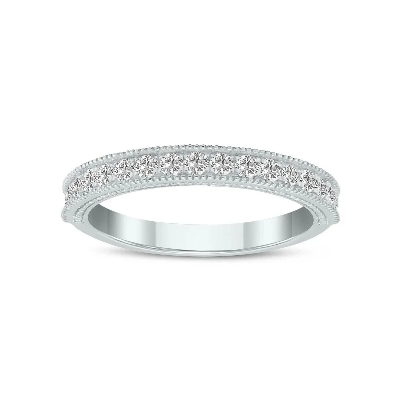 Marquee Jewels 3/8 Carat TW Round Lab Grown Diamond Wedding Band in 14K White Gold