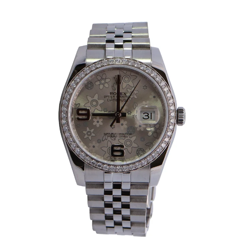 Rolex Datejust Stainless Steel 36mm Flower Arabic Dial Watch Reference# 116244