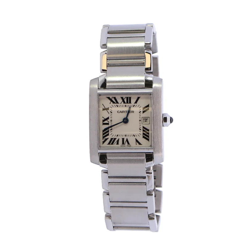 Cartier Tank Francaise Stainless Steel 25 X 30mm White Roman Dial Watch Ref#  WSTA0005