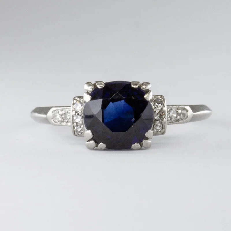 Art Deco Platinum Synthetic Sapphire Ring | 1.70ct  | SZ 5.5 |