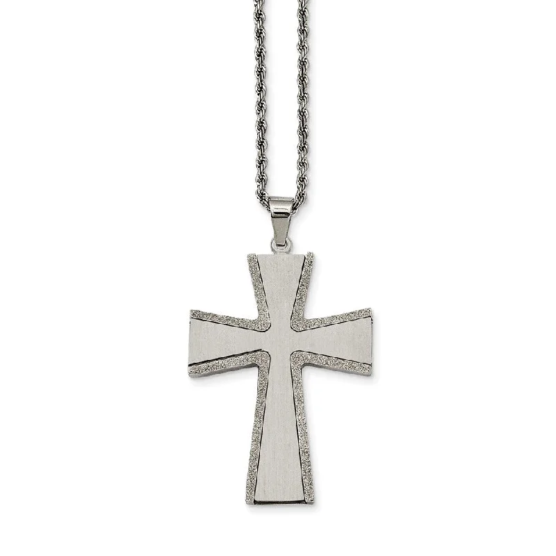 Stainless Steel Laser Cut Edge Cross Necklace - 24 Inch