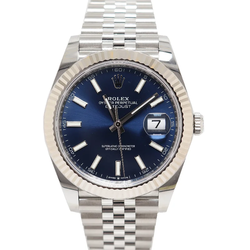 Rolex Datejust 41mm Stainless Steel Blue Stick Dial Watch Reference #: 126334