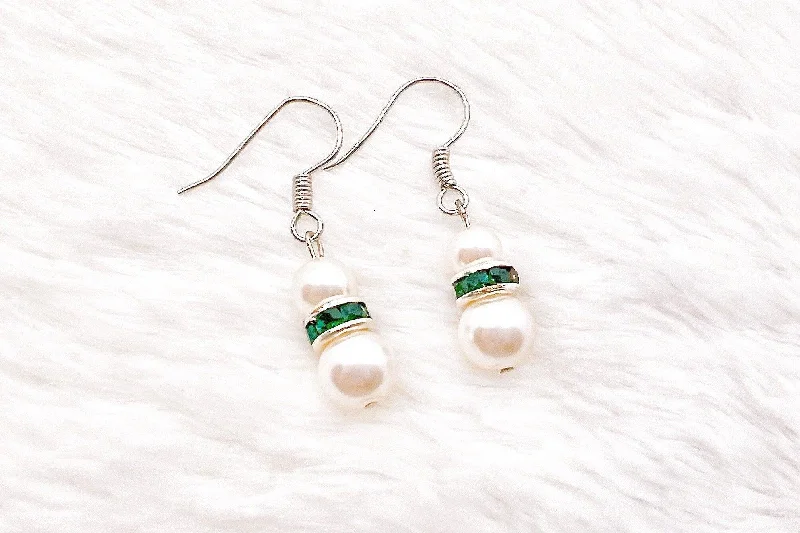 Emerald Rhinestone Pearl Earrings