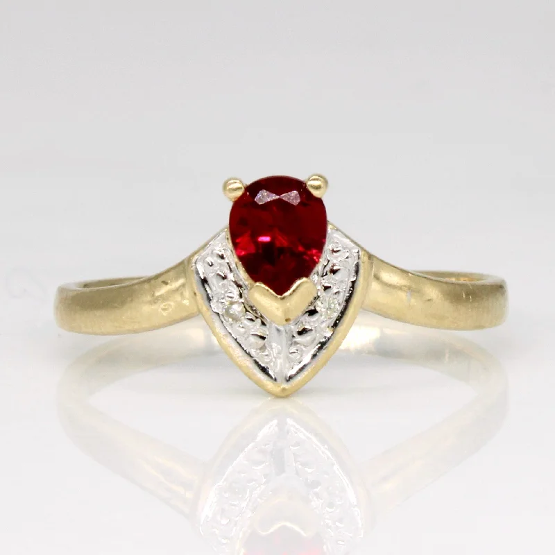 Synthetic Ruby & Diamond Shield Ring | 0.45ct, 0.01ctw | SZ 7.5 |