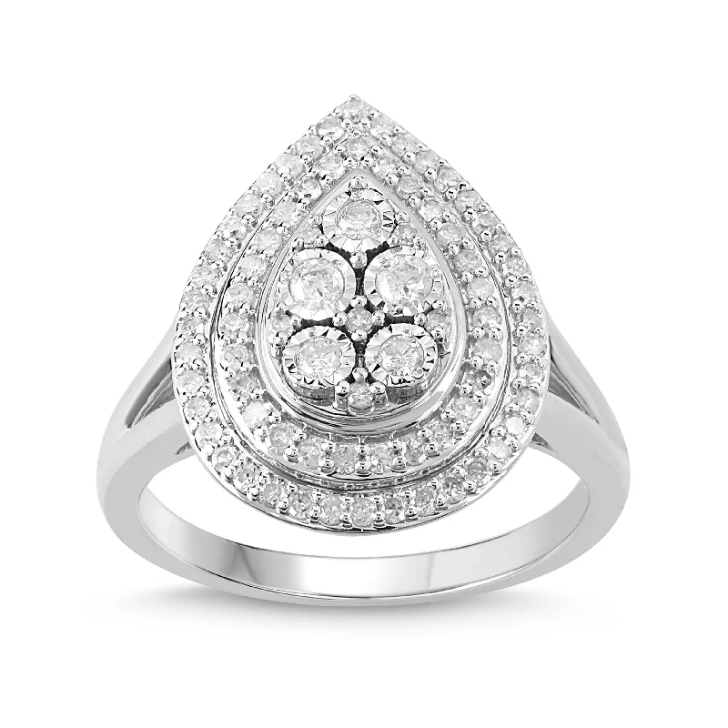 Miracle Halo Pear Ring with 1/2ct of Diamonds in Sterling Silver