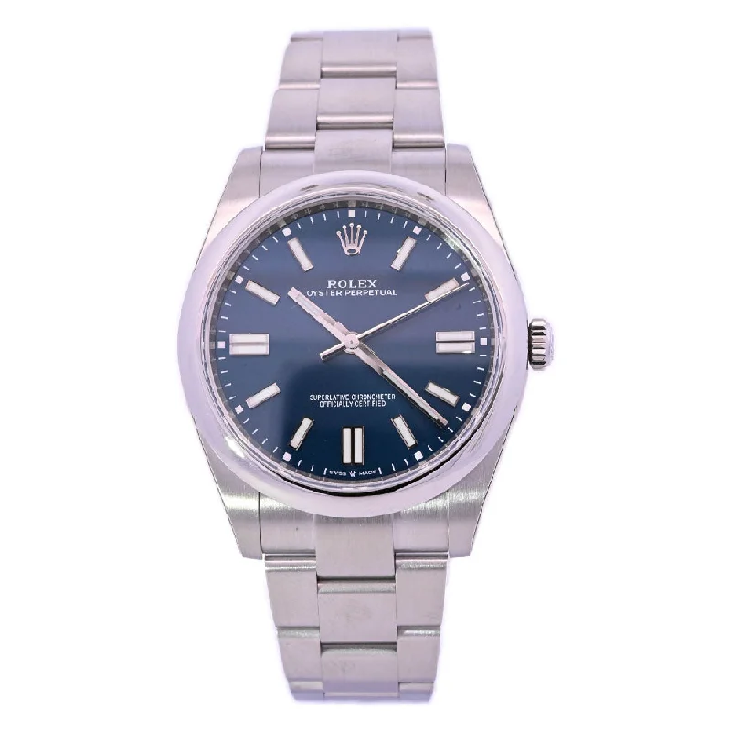 Rolex Oyster Perpetual Stainless Steel 41mm Blue Stick Dial Watch Reference #: 124300