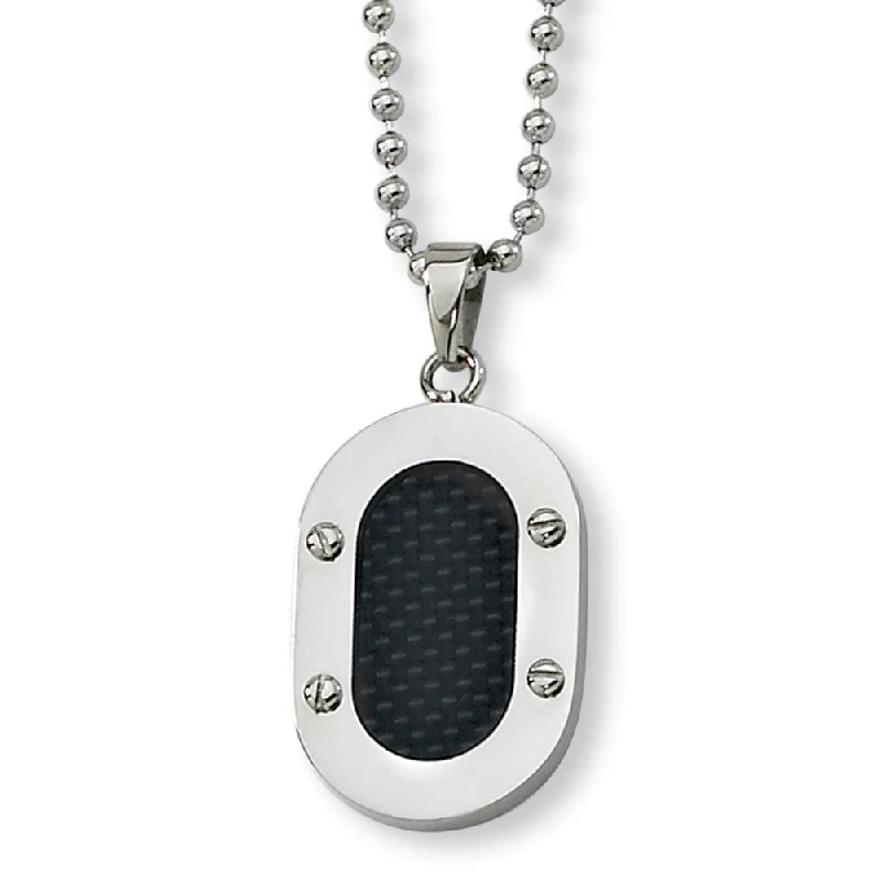 Men's Stainless Steel and Carbon Fiber Oval Necklace, 22 Inch