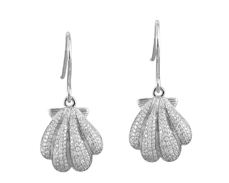 RHODIUM PLATED 925 STERLING SILVER HAWAIIAN SUNRISE SHELL CZ HOOK EARRINGS