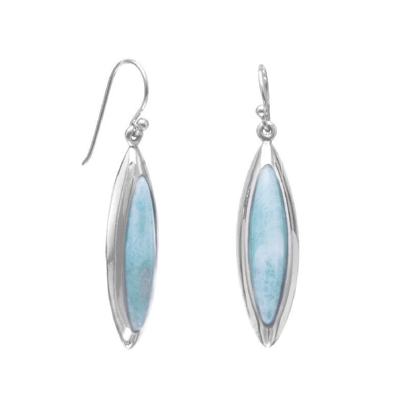 Rhodium Plated Marquise Larimar Earrings