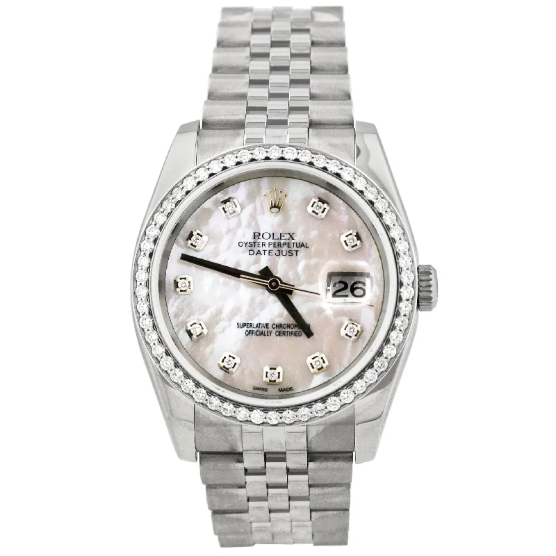 Rolex Datejust Stainless Steel 36mm White MOP Diamond Dial Watch Reference #: 116234