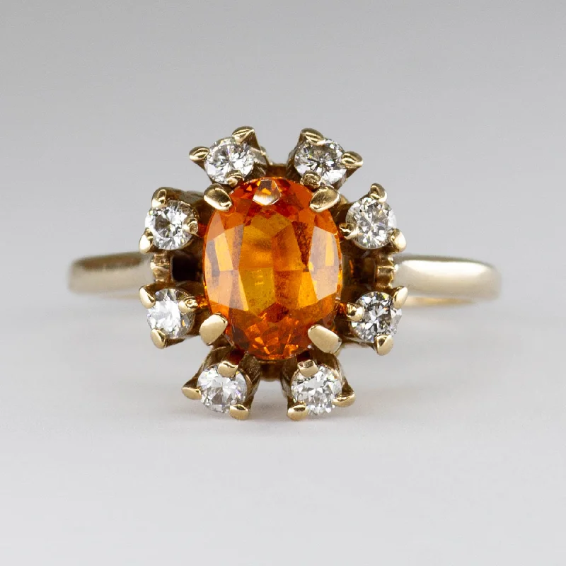 Synthetic Yellow Sapphire & Diamond Halo Cocktail Ring | 1.4ctw, 0.03ctw | SZ 7 |