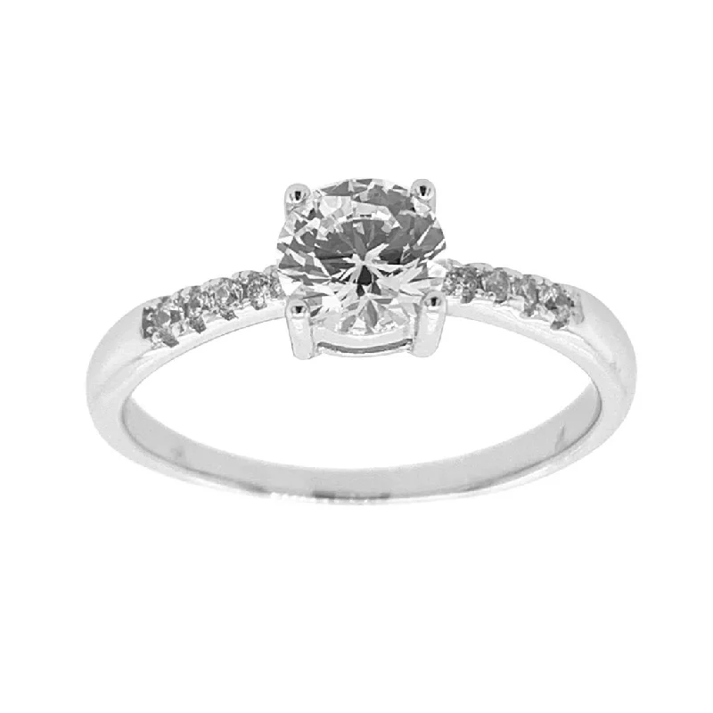 Sterling Silver and Cubic Zirconia Solitaire Studded Band Ring