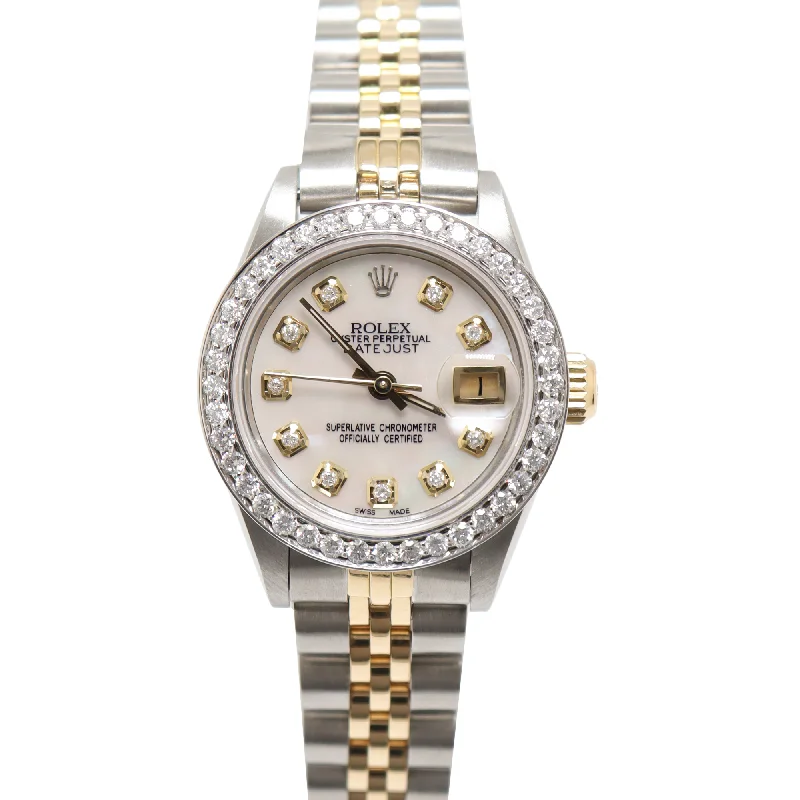 Rolex Datejust Two Tone Yellow Gold & Steel 26mm White MOP Diamond Dial Watch Reference #: 69173