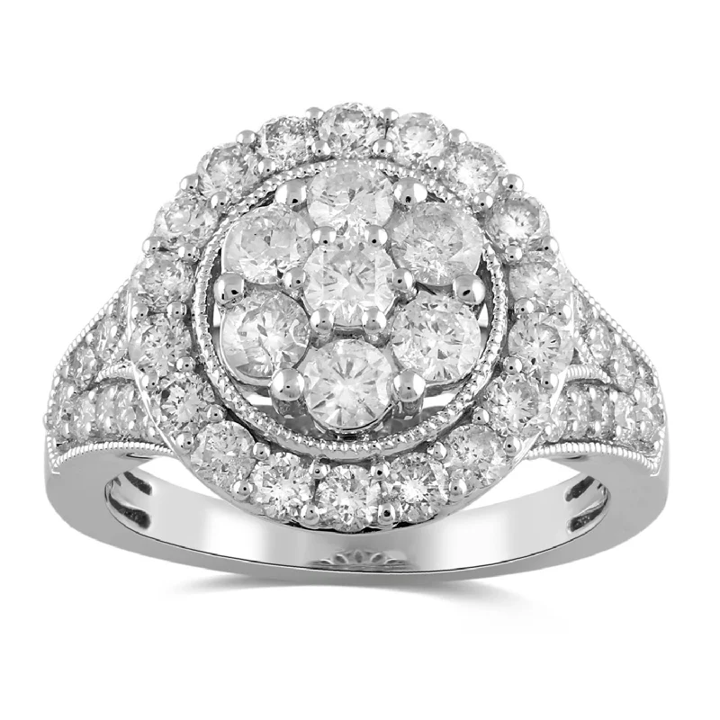 Brilliant Flower Halo Ring with 2.00ct of Diamonds in 9ct White Gold