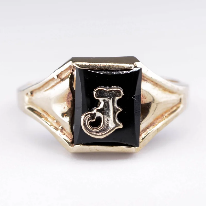 Black Onyx 'J' Initial Signet 10k Ring | 0.66ct | SZ 5 |