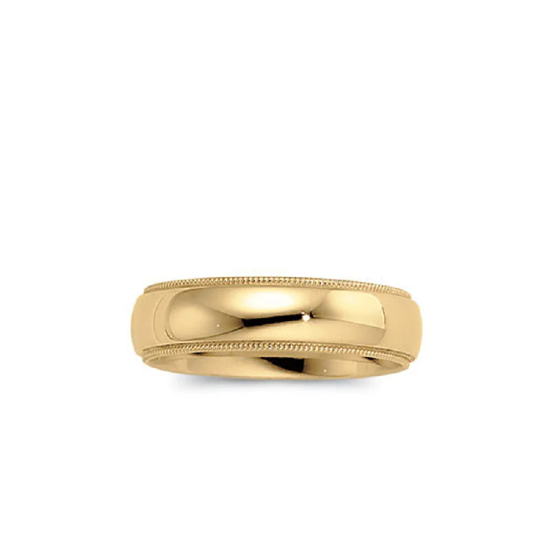 6mm Light Milgrain Edge Comfort Fit Domed Band in 10k Yellow Gold