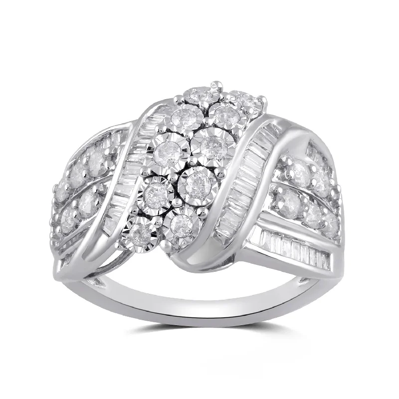 Illusion Cluster Ring with 1.00ct of Diamonds in 9ct White Gold