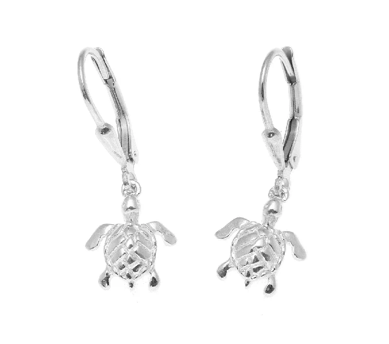 925 STERLING SILVER RHODIUM HAWAIIAN SEA TURTLE WIRE LEVERBACK EARRINGS