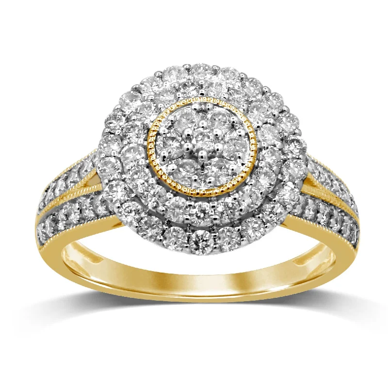 Brilliant Set Double Halo Ring with 1.00ct of Diamonds in 9ct Yellow Gold