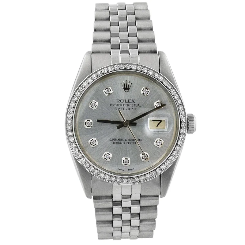 Rolex Unisex Datejust Stainless Steel 36mm Silver Diamond Dial Watch Reference# 1601