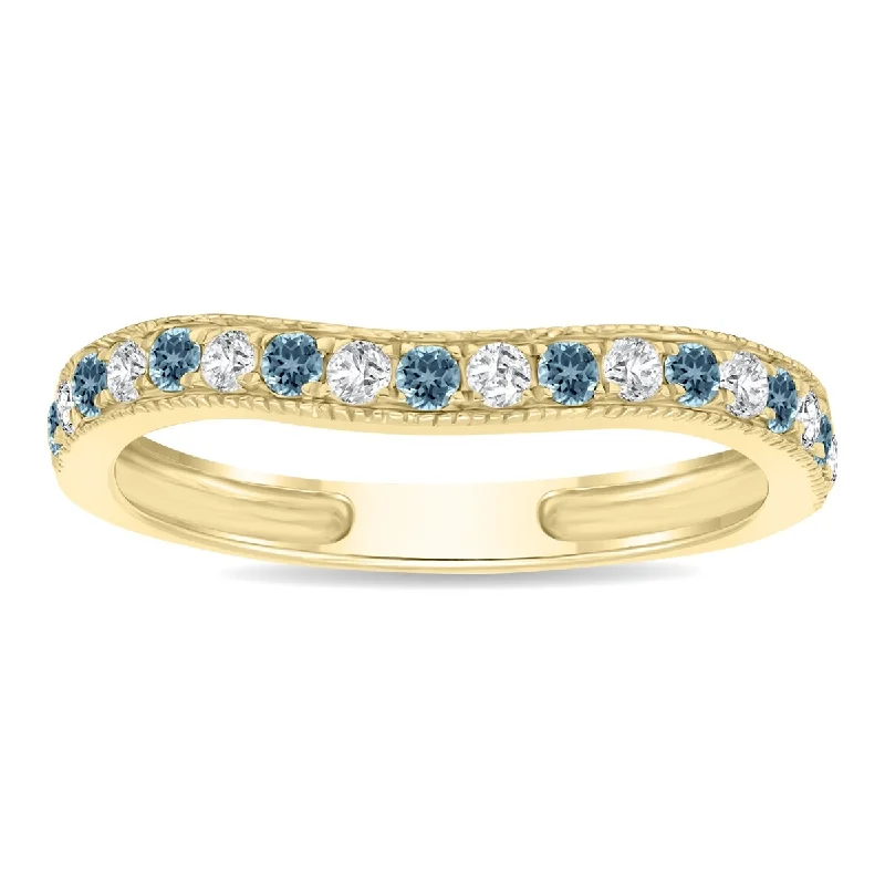 Aquamarine and Diamond Channel Set Wedding Band in 10K Yellow Gold