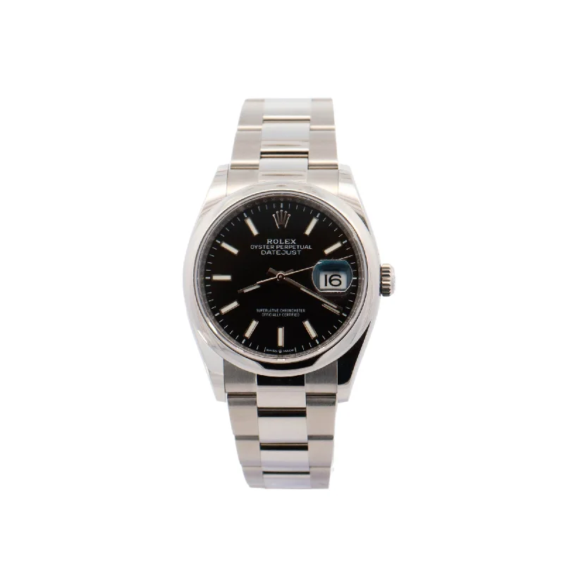 Rolex Datejust Stainless Steel 36mm Black Stick Dial Watch Reference# 126200