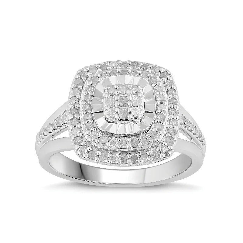 Brilliant Halo Ring with 1/2ct of Diamonds in Sterling Silver