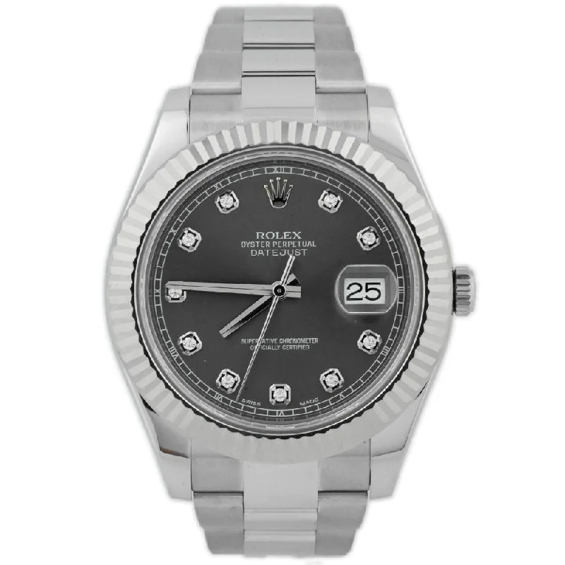 Rolex Datejust II 41mm Stainless Steel Dark Gray Diamond Dot Dial Watch Reference #: 116334