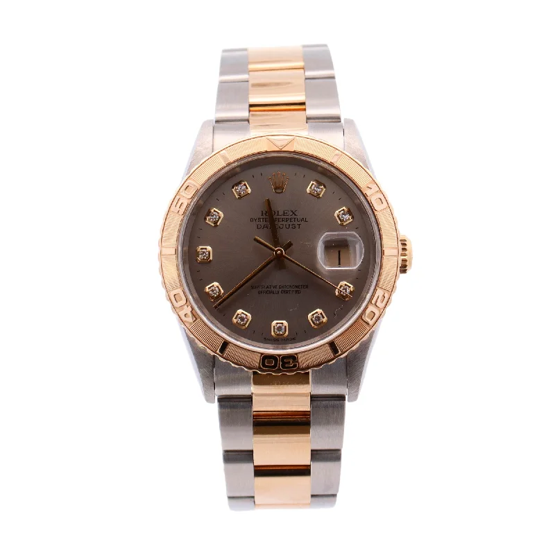 Rolex Datejust "Turn-O-Graph" Two-Tone Stainless Steel & Yellow Gold 36mm Silver Diamond Dot Dial Watch  Reference# 16263