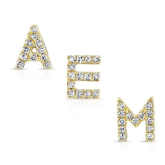 14KT Yellow Gold Diamond Initial Stud Earring