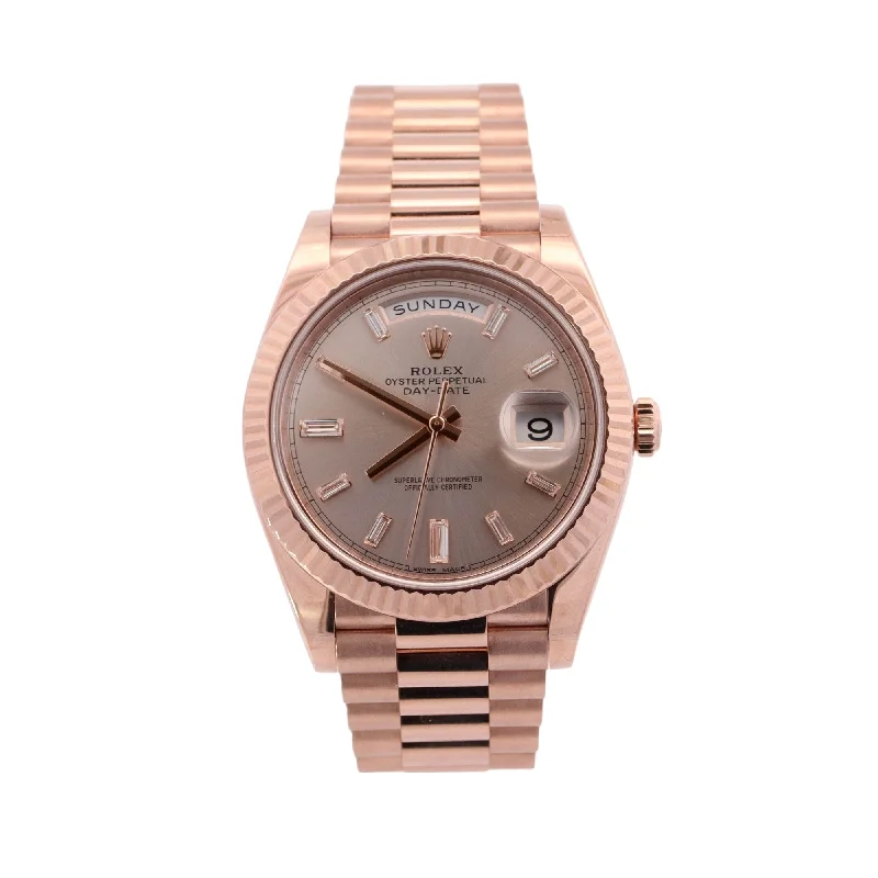 Rolex Day Date Rose Gold 40mm Sundust Baguette Index Dial Watch Reference #: 228235