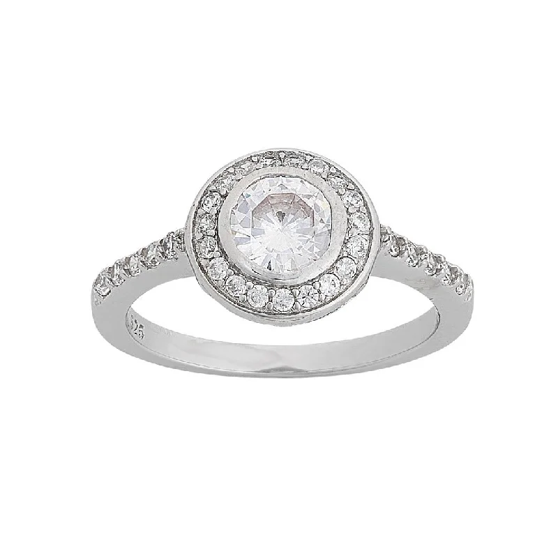 Cubic Zirconia Halo Ring in Sterling Silver