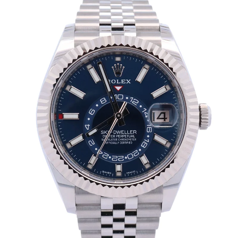 Rolex Sky Dweller Stainless Steel 42mm Blue Stick Dial Watch White Reference #: 336934