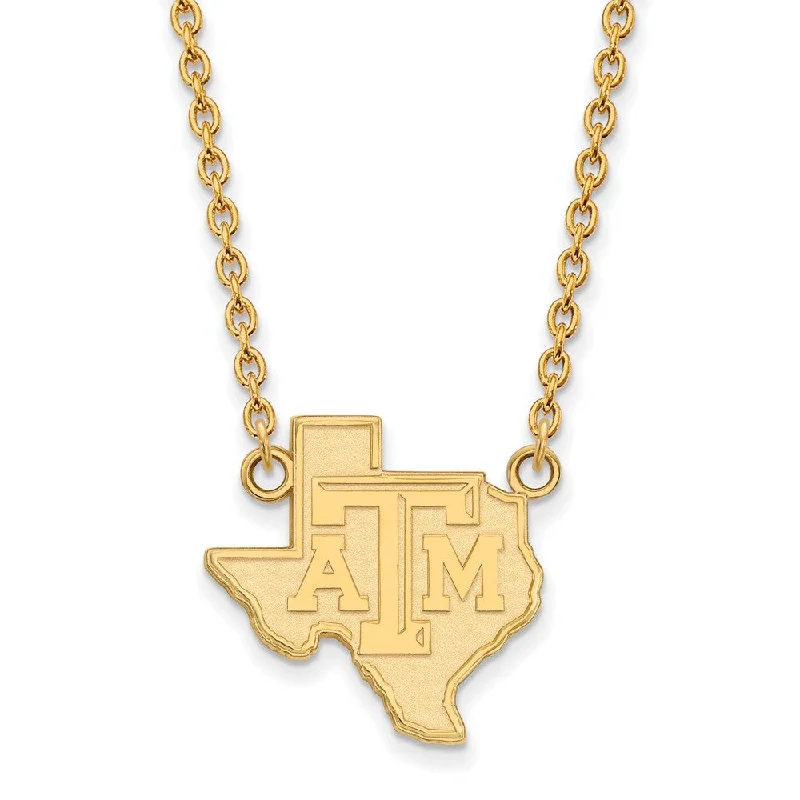 14k Gold Plated Silver Texas A&M U Large State Pendant Necklace