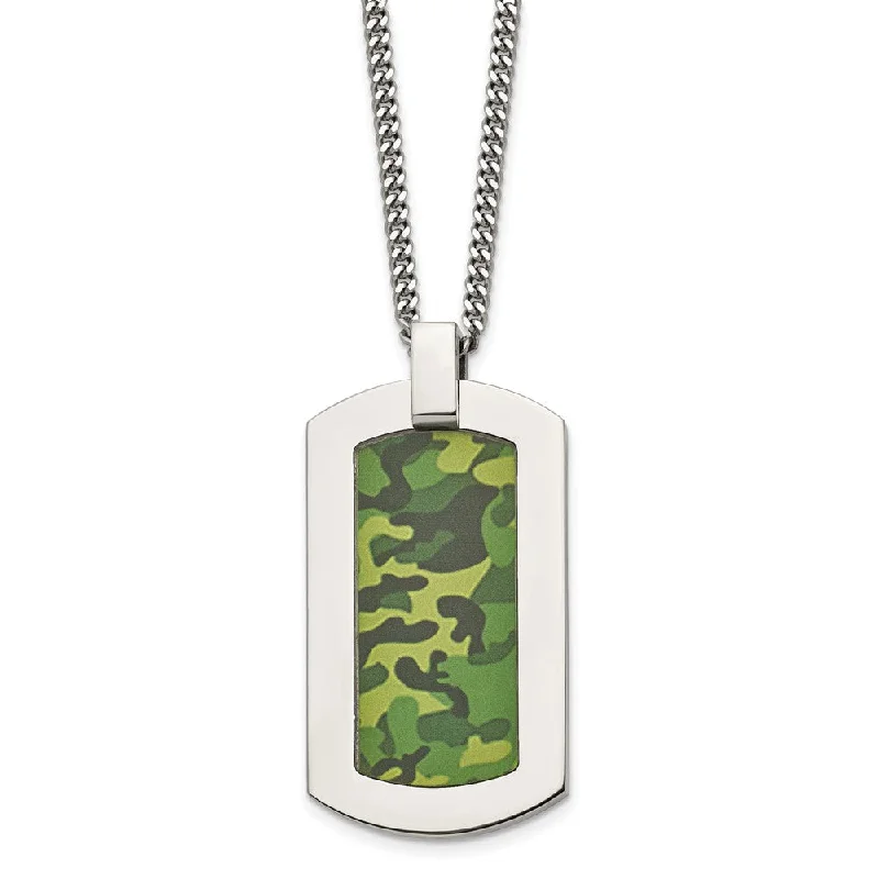 Men's Stainless Steel LG Camouflage Enameled Dog Tag Necklace, 22 Inch