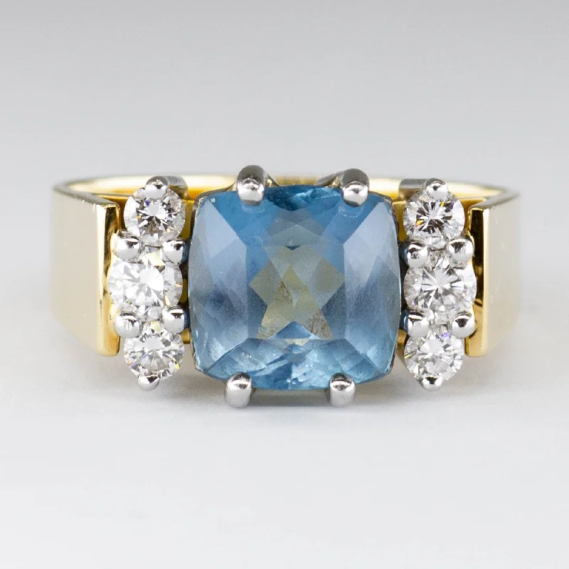 'Cavelti' Aquamarine and Diamond 18K and Platinium Ring | 2.0ct | 0.38ctw | SZ 6.75