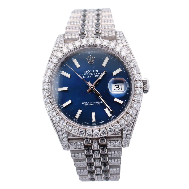 Rolex Datejust Stainless Steel "Iced Out" 41mm Blue Stick Dial Watch Ref# 126300