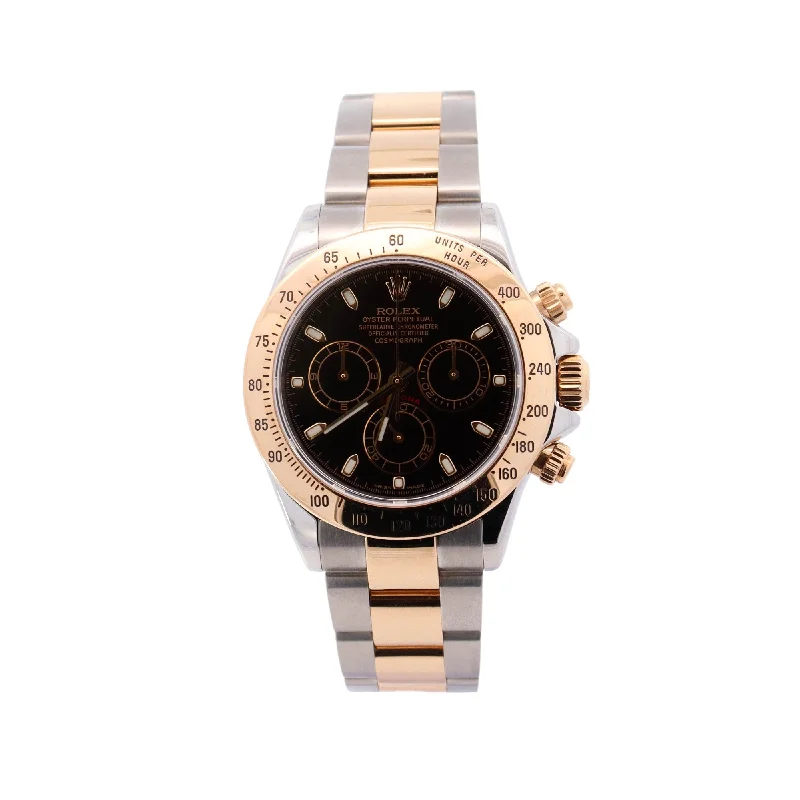 Rolex Daytona Yellow Gold & Stainless Steel 40mm Black Chronograph Dial Watch Reference #: 116523