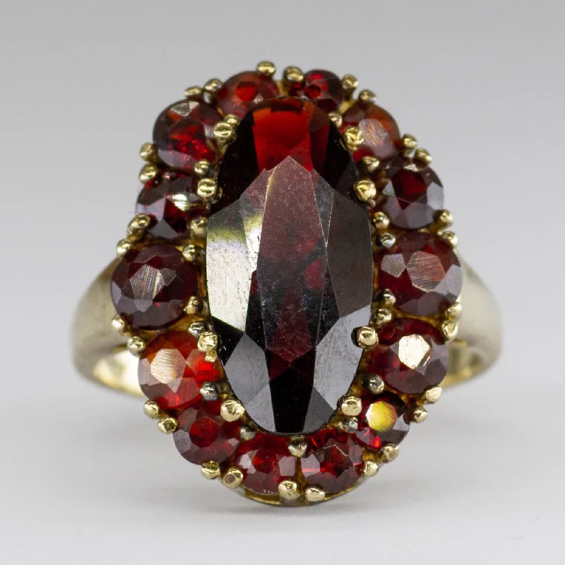 Oval Garnet Cluster Vintage 8K Gold Ring | 5.8 ctw | SZ 6.5 |