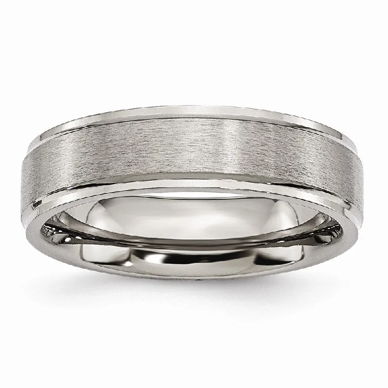 Titanium Ridged Edge 6mm Brushed and Polished Band