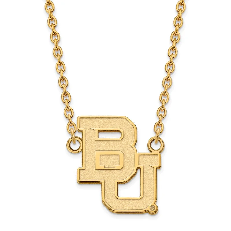 14k Gold Plated Silver Baylor U Large 'BU' Logo Pendant Necklace