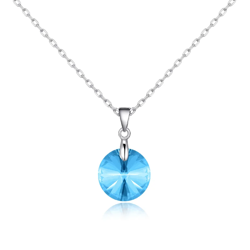 Sterling Silver Aquamarine Necklace Created with Zircondia® Crystals