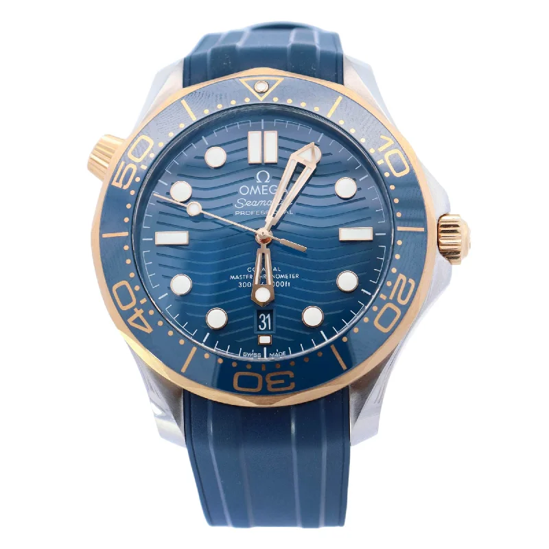 Omega Sea Master Two Tone Yellow Gold & Steel 42mm Blue Dot Dial Watch Reference#: 210.22.42.20.03.001