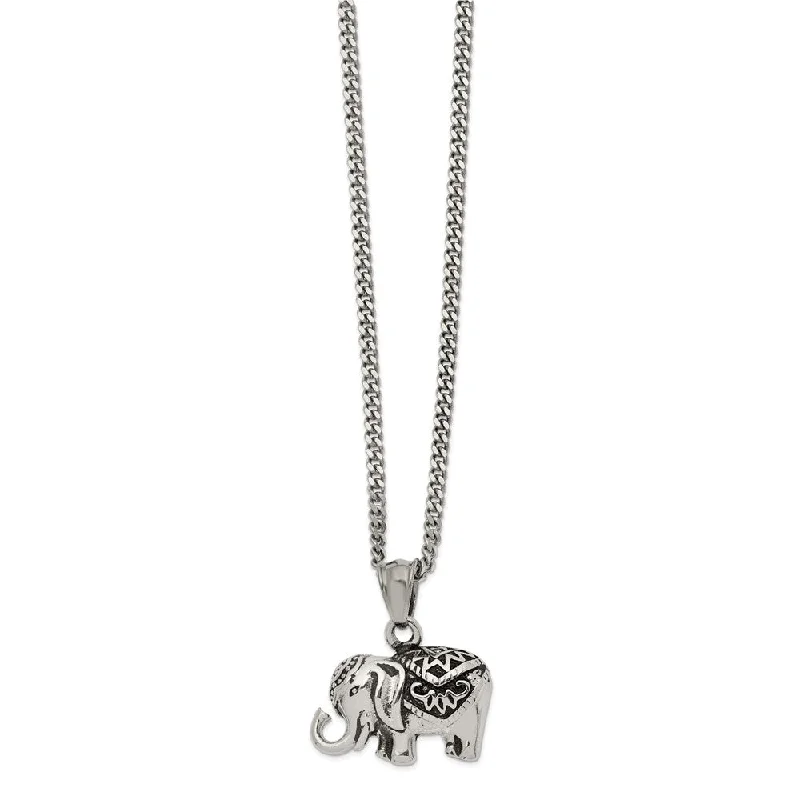 Stainless Steel Antiqued Circus Elephant Necklace, 20 Inch