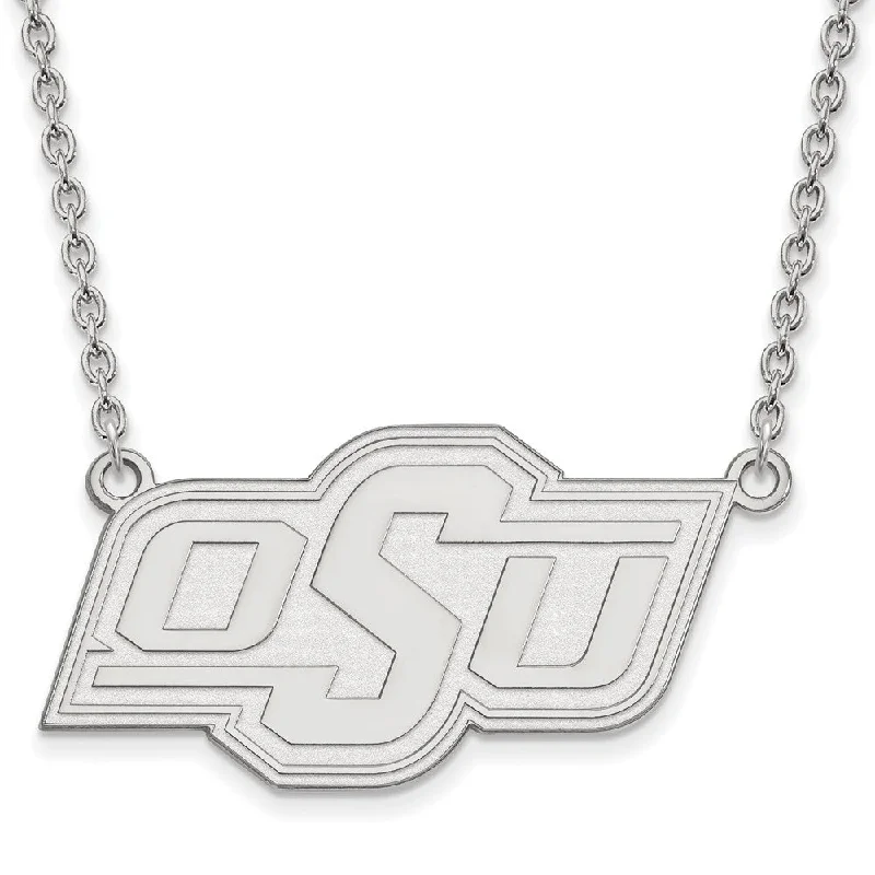 10k White Gold Oklahoma State OSU Large Pendant Necklace